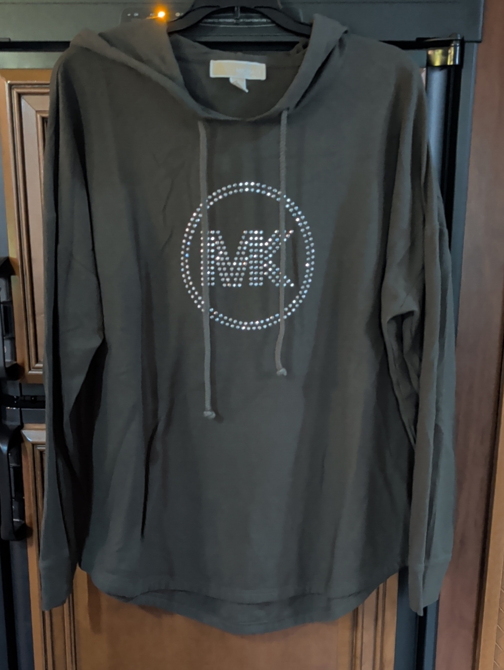 MICHAEL Michael Kors Olive Rhinestone MK Logo Hoodie